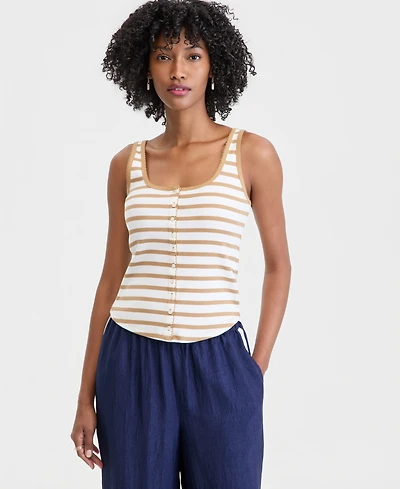 On 34th Women's Button-Down Contrast-Stitch Rib Tank Top, Macy's Exclusive
