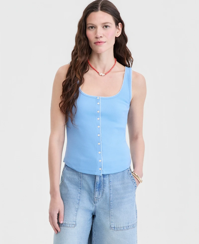 On 34th Women's Button-Down Contrast-Stitch Rib Tank Top, Macy's Exclusive