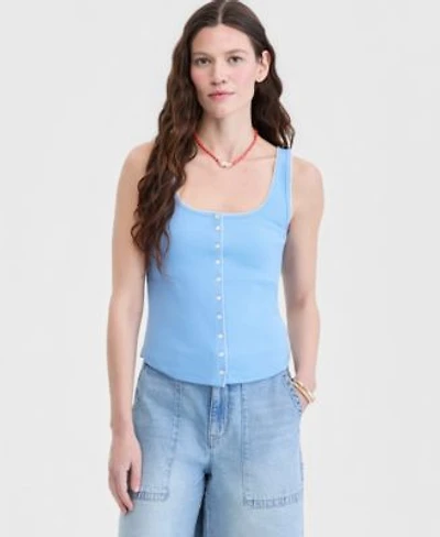 On 34th Womens Button Down Contrast Stitch Rib Tank Top Macys Exclusive