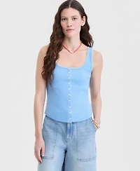 On 34th Womens Button Down Contrast Stitch Rib Tank Top Macys Exclusive