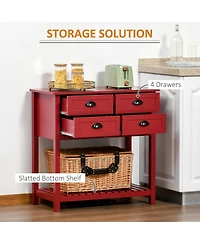 Homcom Sideboard Buffet Cabinet, Storage Serving Console Table with 4 Drawers and Slatted Bottom Shelf for Kitchen, Living Room or Dining Room, Red