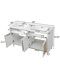 Sillysis 60" Double Sink Bathroom Vanity, Modern Solid Wood Freestanding Cabinet with Smc Top, Rattan Doors & Flip-Out Tray