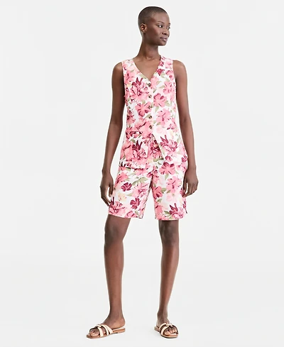 Charter Club Women's 100% Linen Printed Bermuda Shorts, Macy's Exclusive