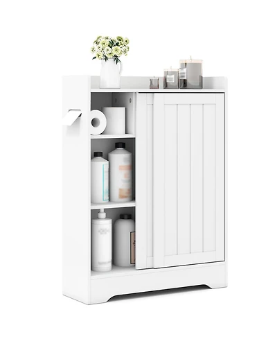 Gymax Bathroom Floor Cabinet w/2 Sliding Doors & Adjustable Shelves for Small Spaces