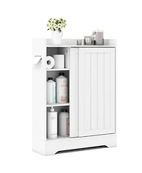 Gymax Bathroom Floor Cabinet w/2 Sliding Doors & Adjustable Shelves for Small Spaces