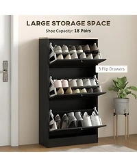 Homcom Modern Shoe Cabinet with 3 Flip Drawers for 18 Pairs