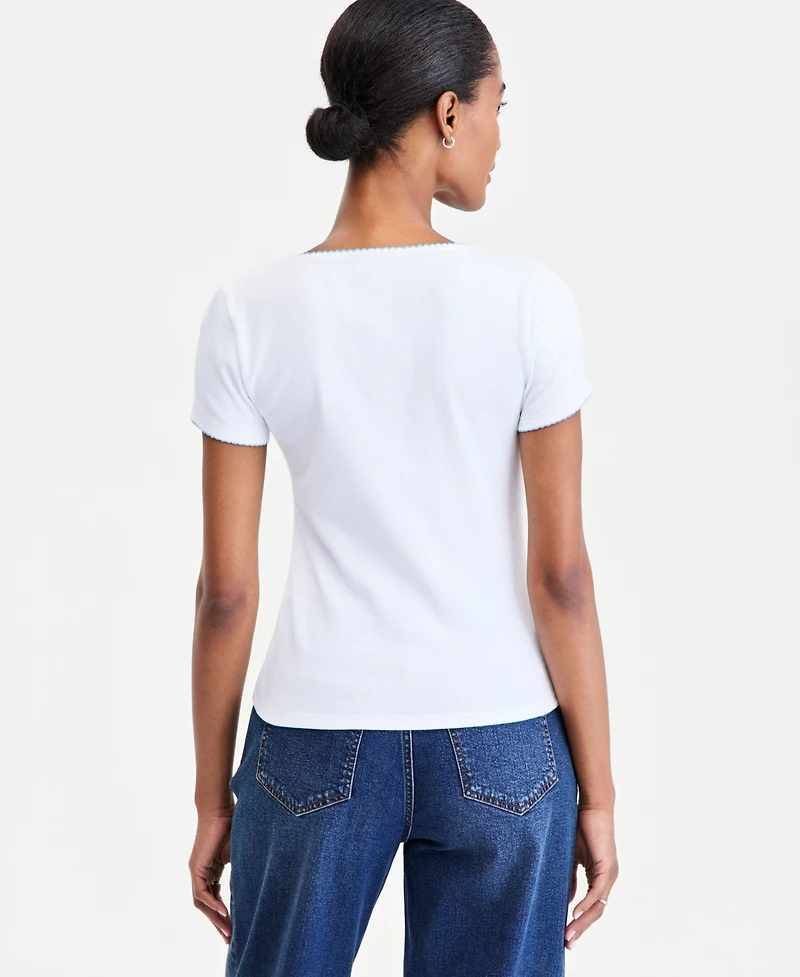 On 34th Women's Scoop-Neck Rib Contrast-Stitch Top, Macy's Exclusive