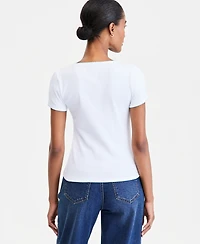 On 34th Women's Scoop-Neck Rib Contrast-Stitch Top, Macy's Exclusive