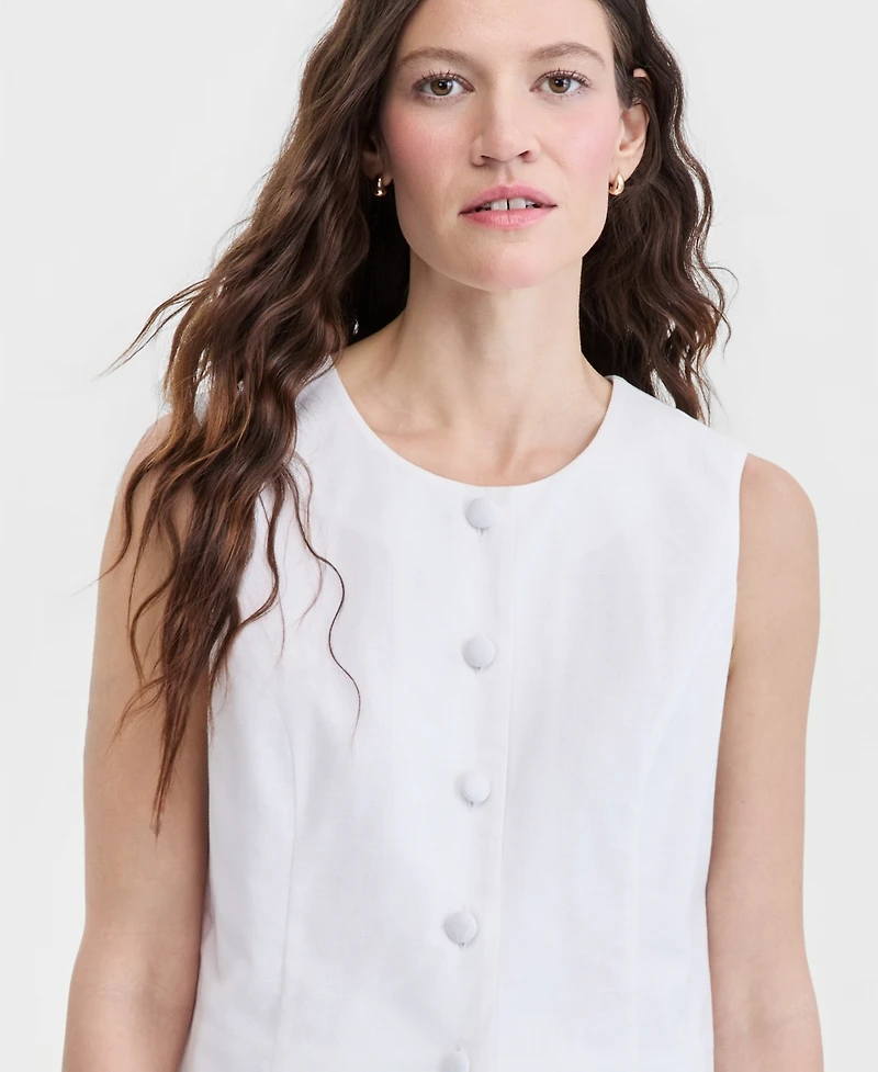 On 34th Women's Cropped Linen Blend Button-Front Vest, Macy's Exclusive