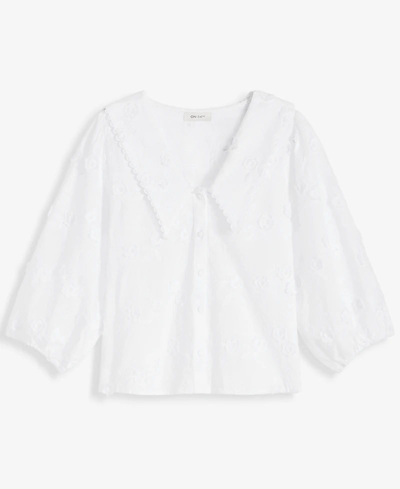 On 34th Women's Cotton V-Neck Floral Applique Blouse, Macy's Exclusive
