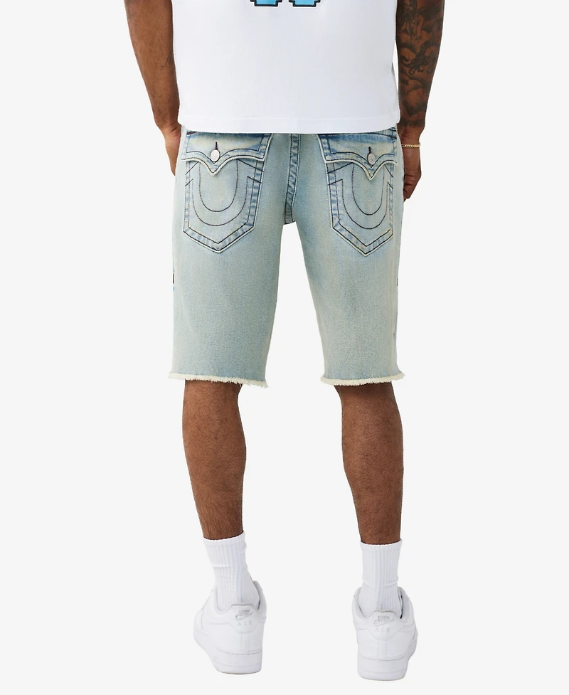 True Religion Men's Ricky Single Needle Straight Fray Hem Shorts