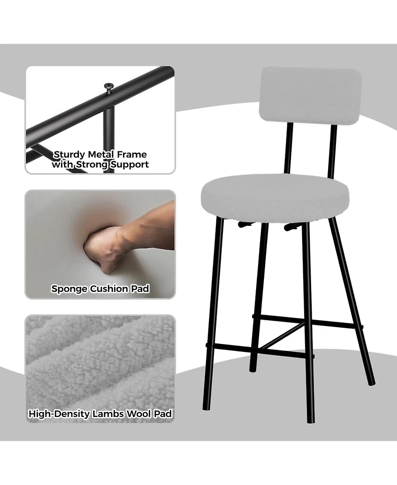 gaomon Bar Stool Chairs Set of 2, Modern Upholstered Counter Height Barstools with Round Seat, Armless Bar Chair with Back, Footrest and Metal Legs