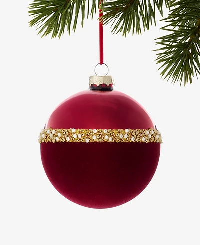 Holiday Lane Holiday Toile Burgundy Ball with Beaded Band Ornament, Macy's Exclusive