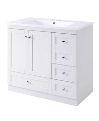 Sillysis 36" Shaker Bathroom Vanity with Resin Sink, 4 Soft Close Drawers & 2 Doors, Ample Storage for Modern Homes