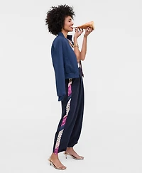 Women's High Rise Mixed-Media Pinstripe Trouser Pants, Macy's Exclusive- Molly Rogers Capsule Collection