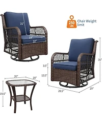 Gaomon Swivel Wicker Glider Patio Chairs, 3 Piece Outdoor Wicker Rattan Swivel Rocking Chair Set, 360-Degree Swivel Rocking Chair