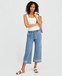Style & Co Women's Sequined Pull-On High-Rise Cropped Wide Leg Jeans, Macy's Exclusive