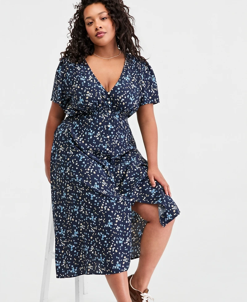Levi's Plus V-Neck Button-Front A-Line Midi Dress