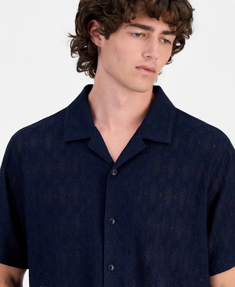 Guess Men's Coastal Crochet Resort Knit Shirt