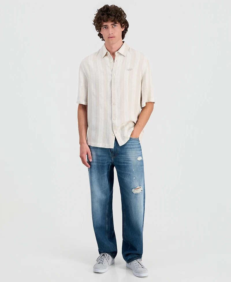 Guess Men's Textured Jacquard Button-Up Shirt