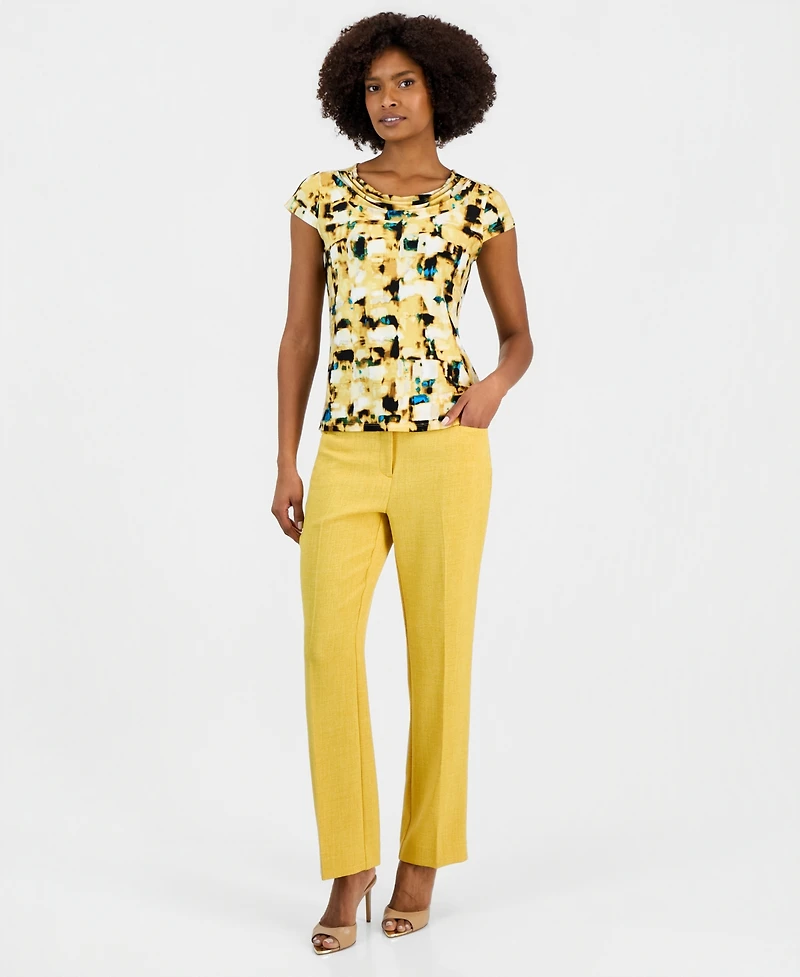 Kasper Women's Printed Short-Sleeve Cowlneck Top