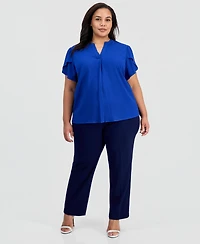 Anne Klein Essentials Women's Notched-Neck Tulip-Sleeve Top