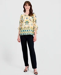 Kasper Petite Ruffle-Sleeve Boat Neck Polyester Blouse