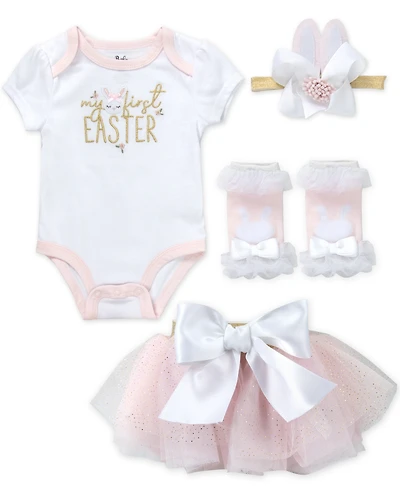 Baby Essentials Girls' Short-Sleeve Bodysuit and Skirt, 4-Piece Set