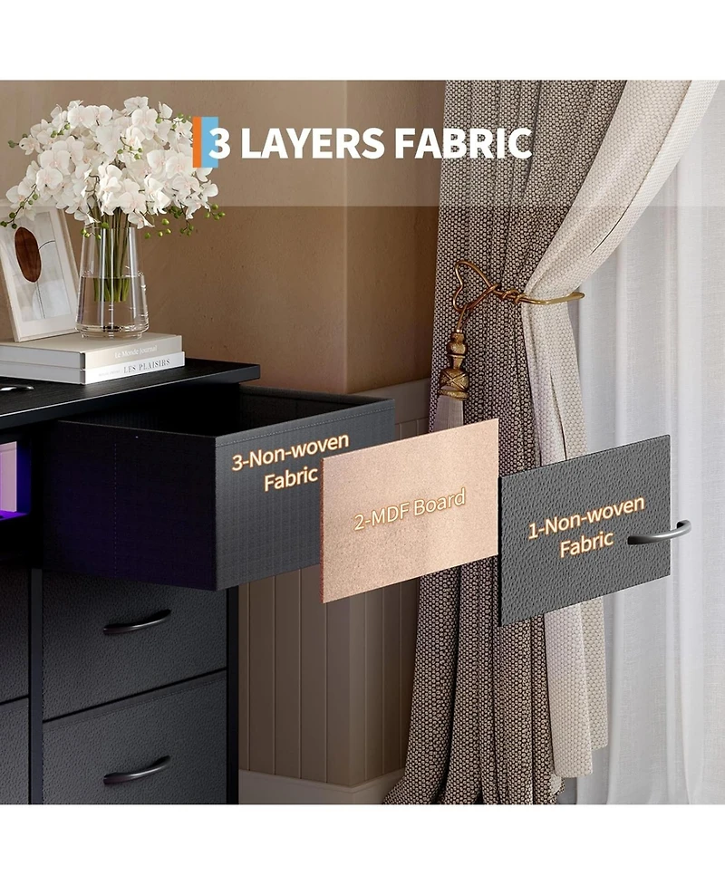 gaomon 70 Inch Long Dresser with 13 Drawers, Tv Stand for 65-80 Charging Station & Led Lights