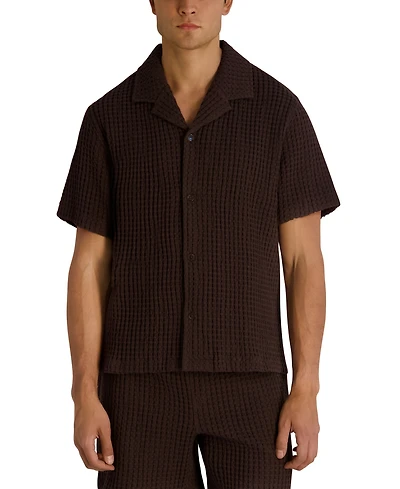 Karl Lagerfeld Paris Men's Camp Collared Textured Short-Sleeve Woven Shirt