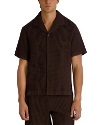 Karl Lagerfeld Paris Men's Camp Collared Textured Short-Sleeve Woven Shirt