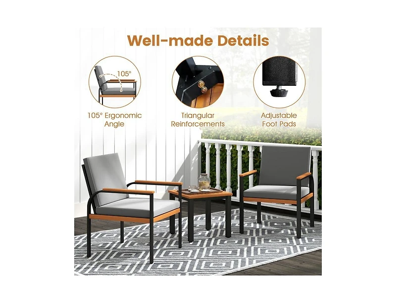 Slickblue 3-Piece Patio Conversation Furniture Set with Coffee Table