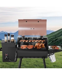 Ecooso Wood Pellet Grill Smoker, 8-in-1 Outdoor Bbq, 456 Sq. In. Cooking Area, Digital Controller, Meat Probe, 500°F Max