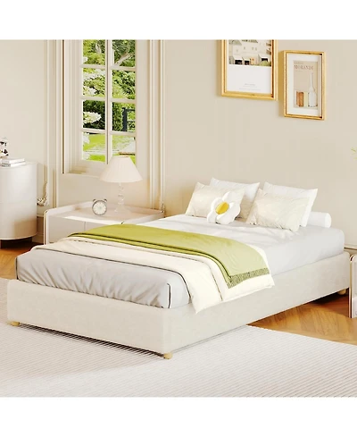 gaomon Cloud Bed Frame, Corduroy Soft Fabric Low Bed Frames with Solid Wood Round Legs, Platform Bed Without Headboard