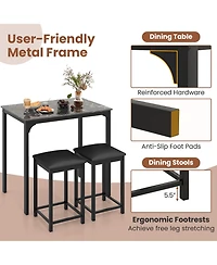 Gymax 3 Pcs Counter Height Dining Set Faux Marble Table & 2 Chairs Kitchen Bar