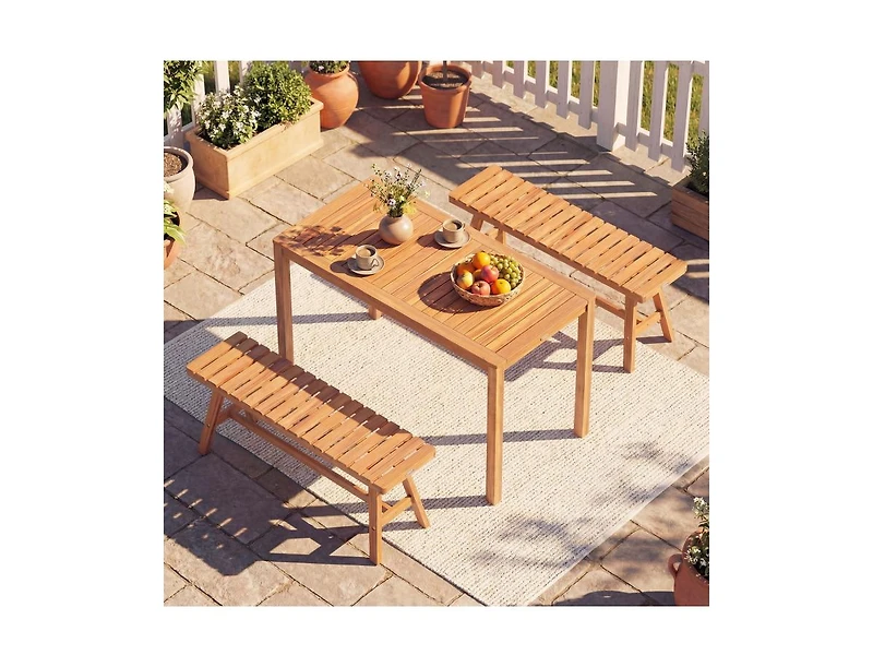 Slickblue Patio Acacia Wood Dining Table with Slatted Tabletop, Seats 4–6 People