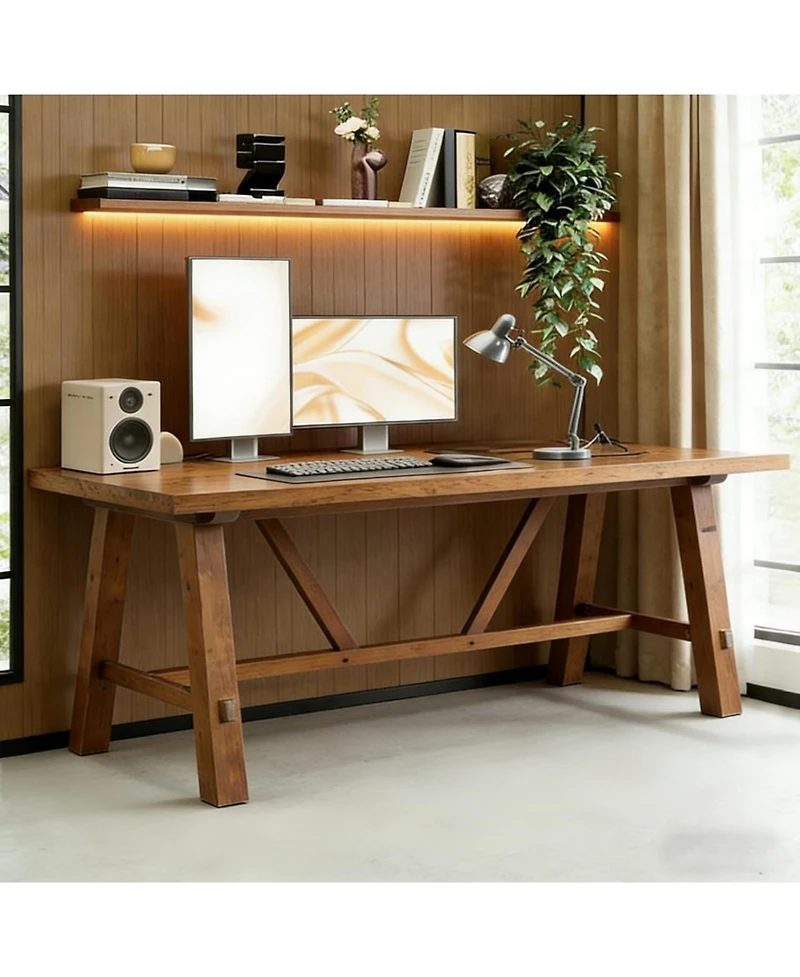 Tribesigns 70.87" Solid Wood Executive Desks, Long Large Office Desk, Farmhouse Computer Desk