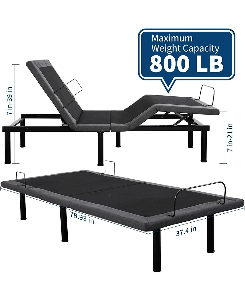 gaomon Twin Xl Adjustable Bed Frame, Ergonomic Electric Bed Base with Wireless Remote and 2 Usb Ports, Head and Foot Incline, Nightlight