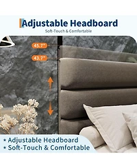 gaomon Platform Bed Frame with Adjustable Headboard, Fabric Upholstered and Wooden Slats Support, Heavy Duty Mattress Foundation, No Box Spring Needed