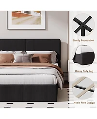 gaomon Upholstered Platform Bed Frame with 2 Storage Drawers, Faux Leather Low Profile Bed Base with Wood Slat Support