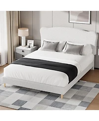 gaomon Bed Frame with Upholstered Headboard, Soft Low Profile Sturdy Platform Bed with Rounded Corners Design, Heavy Duty, Wooden Slats