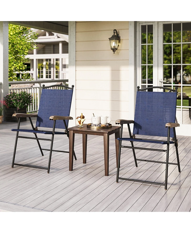 Gymax Patio Folding Chairs Set of 2 Outdoor Dining Chairs w/ Ergonomic Backrests & Armrests