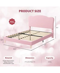 gaomon Full Bed Frame for Bedroom Cute Scallop Headboard Soft Berber Fleece Fabric Sturdy Platform Wooden Slats Noise-Free No Box Spring