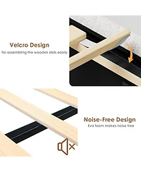 gaomon Bed Lighted Upholstered 4 Storage Drawers Headboard Wooden Slats Noise-Free Easy Assembly No Box Spring