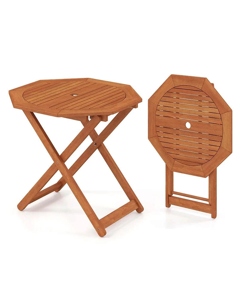 Outdoor Patio Folding Wood Dining Table for 4 with 2" Umbrella Hole for Garden