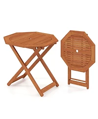 Outdoor Patio Folding Wood Dining Table for 4 with 2" Umbrella Hole for Garden