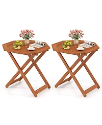 Outdoor Patio Folding Wood Dining Table for 4 with 2" Umbrella Hole for Garden