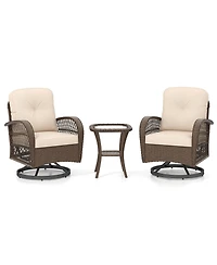 3 Pcs Patio Swivel Rocker Set Gliding Bistro Furniture with Tempered Glass Table