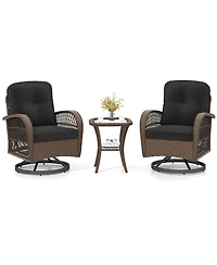 3 Pcs Patio Swivel Rocker Set Gliding Bistro Furniture with Tempered Glass Table