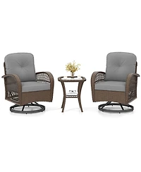 3 Pcs Patio Swivel Rocker Set Gliding Bistro Furniture Set with Tempered Glass Table